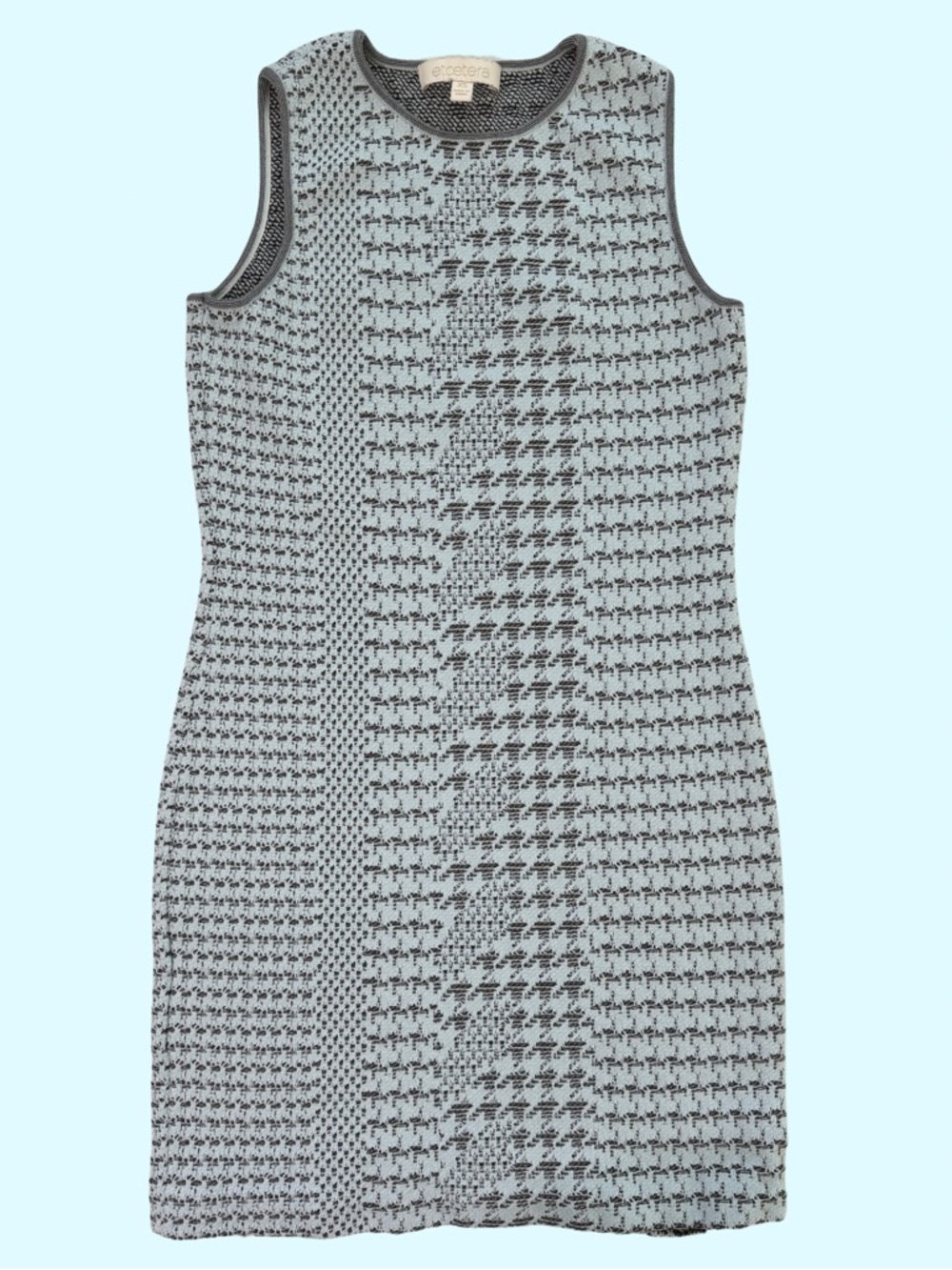 Etcetera Light Blue & Gray Houndstooth Knit Form Fitting Dress